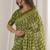 Green blocked printed, paisley soft pure cotton saree with blouse.