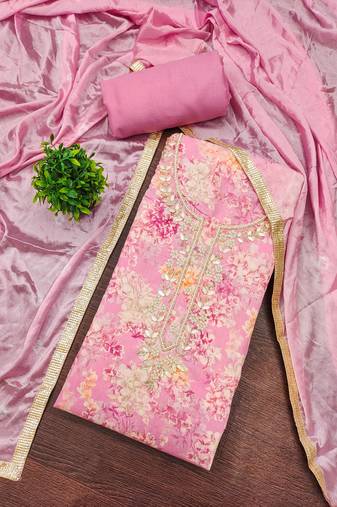 Pink modal printed unstitched dress material