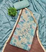 Turquoise modal printed unstitched dress material