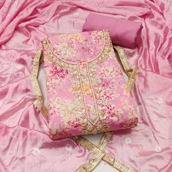 Pink modal printed unstitched dress material 2
