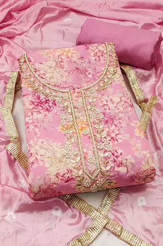 Pink modal printed unstitched dress material