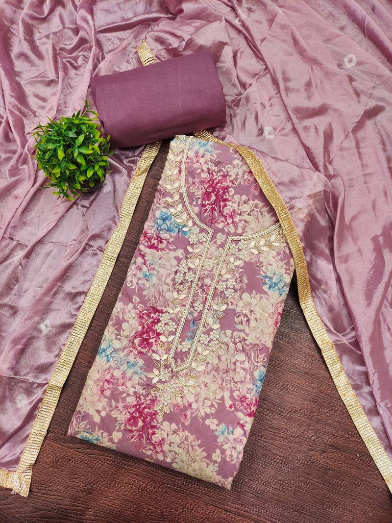 Blue modal printed unstitched dress material