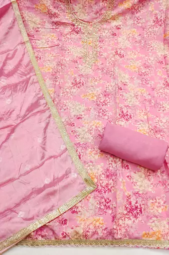 Pink modal printed unstitched dress material