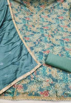 Turquoise modal printed unstitched dress material 3