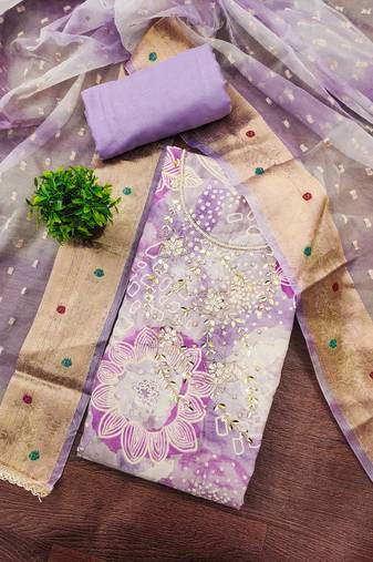 Lavender modal printed unstitched dress material