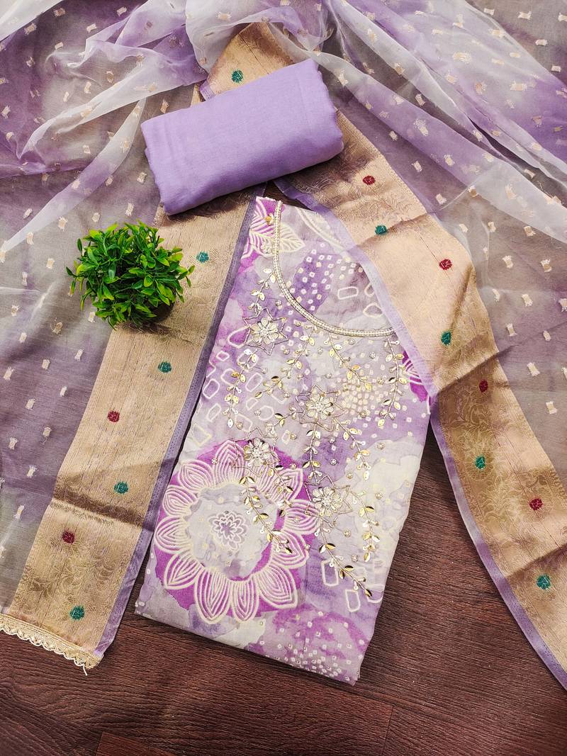 Lavender modal printed unstitched dress material