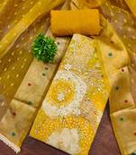 Yellow modal printed unstitched dress material