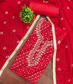 Red cotton bandhni unstitched dress material