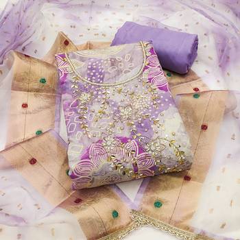 Lavender modal printed unstitched dress material 2