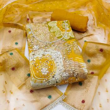 Yellow modal printed unstitched dress material 2
