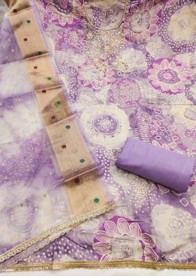 Lavender modal printed unstitched dress material 3