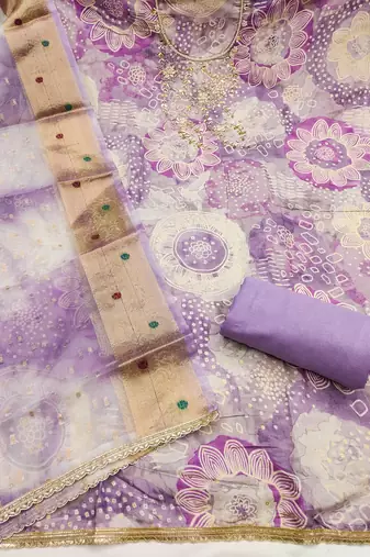 Lavender modal printed unstitched dress material