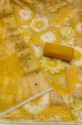 Yellow modal printed unstitched dress material 3