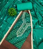 Turquoise cotton bandhni unstitched dress material