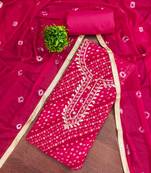 Magenta cotton bandhni unstitched dress material