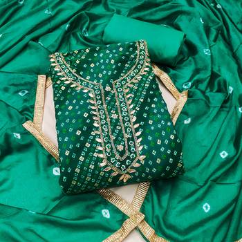 Turquoise cotton bandhni unstitched dress material 2