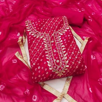 Magenta cotton bandhni unstitched dress material 2