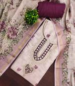 Lavender linen cotton printed unstitched dress material