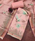 Pink linen cotton printed unstitched dress material