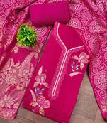 Magenta georgette viscose embroidered unstitched dress material