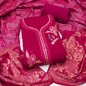 Magenta georgette viscose embroidered unstitched dress material 2