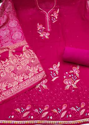 Magenta georgette viscose embroidered unstitched dress material 3
