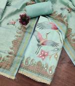 Blue linen cotton printed unstitched dress material