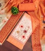Orange linen cotton printed unstitched dress material