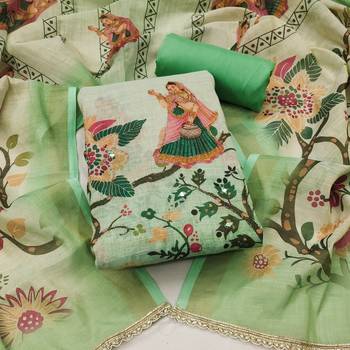 Magenta linen cotton printed unstitched dress material 2