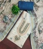 Blue linen cotton printed unstitched dress material