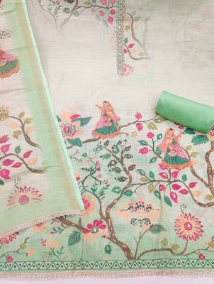 Magenta linen cotton printed unstitched dress material 3