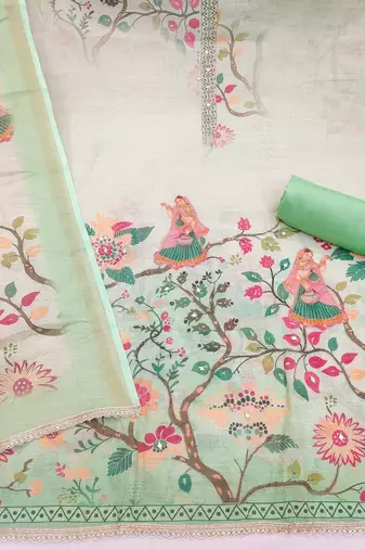Magenta linen cotton printed unstitched dress material