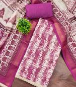 Magenta linen cotton printed unstitched dress material