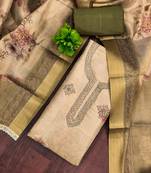 Beige cotton silk printed unstitched dress material