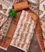 Rust linen cotton printed unstitched dress material