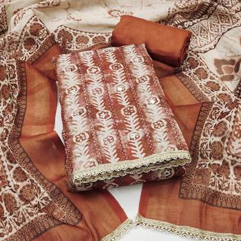 Rust linen cotton printed unstitched dress material 2