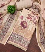 Brown cotton linen printed unstitched dress material