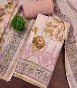 Peach cotton linen printed unstitched dress material