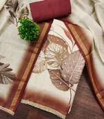 Beige cotton linen printed unstitched dress material