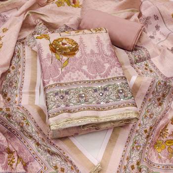 Peach cotton linen printed unstitched dress material 2