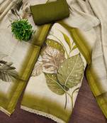 Beige cotton linen printed unstitched dress material