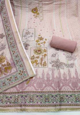 Peach cotton linen printed unstitched dress material 3