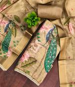 Mehendi cotton silk embellished unstitched dress material