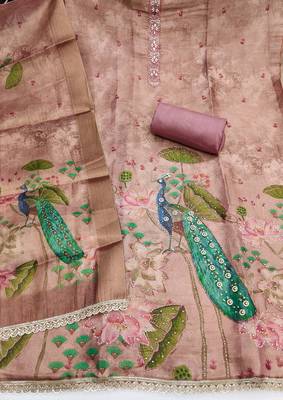 Onion cotton silk embellished unstitched dress material 3