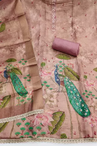 Onion cotton silk embellished unstitched dress material