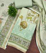 Mint cotton linen printed unstitched dress material