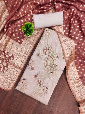 Mauve banarasi modal printed unstitched dress material 1