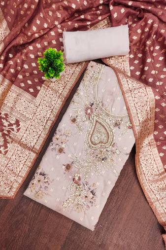 Mauve banarasi modal printed unstitched dress material
