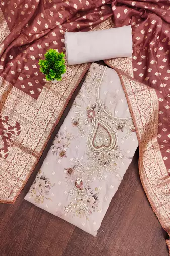 Mauve banarasi modal printed unstitched dress material