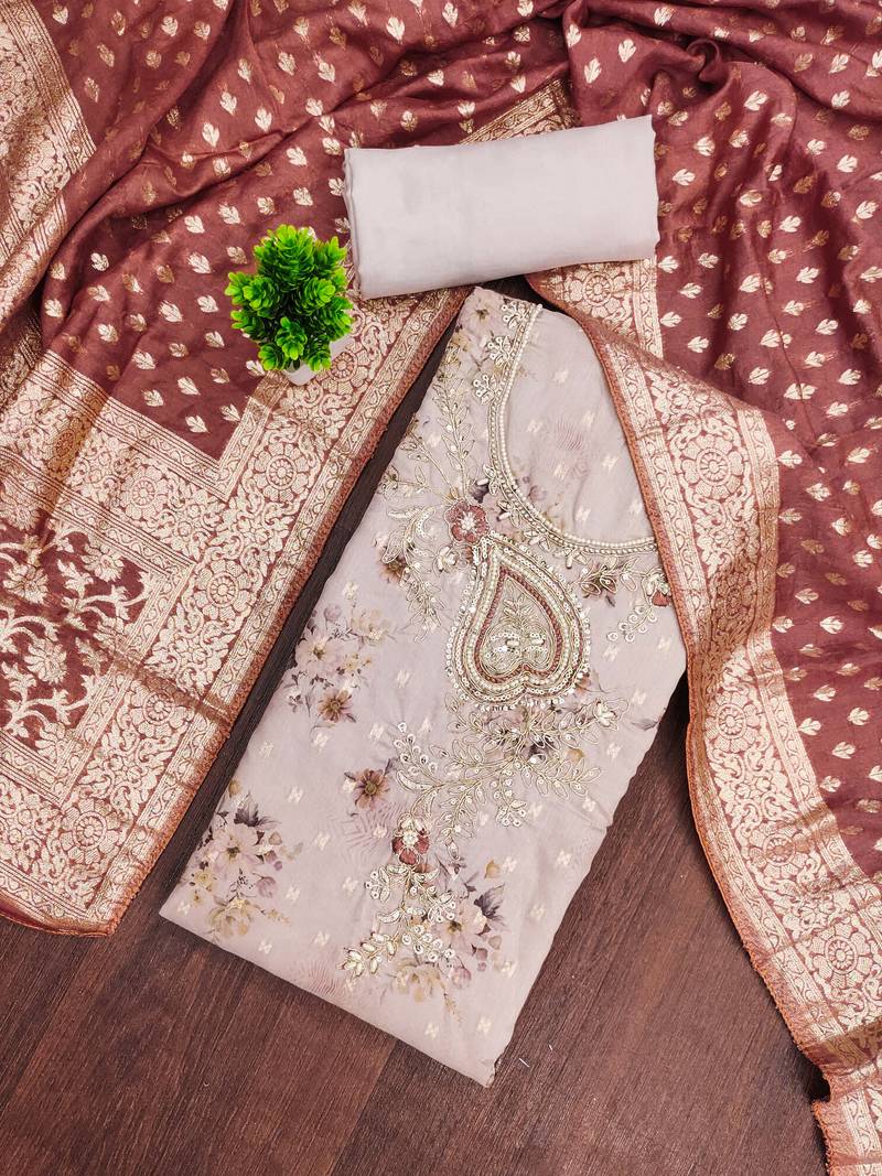 Mauve banarasi modal printed unstitched dress material